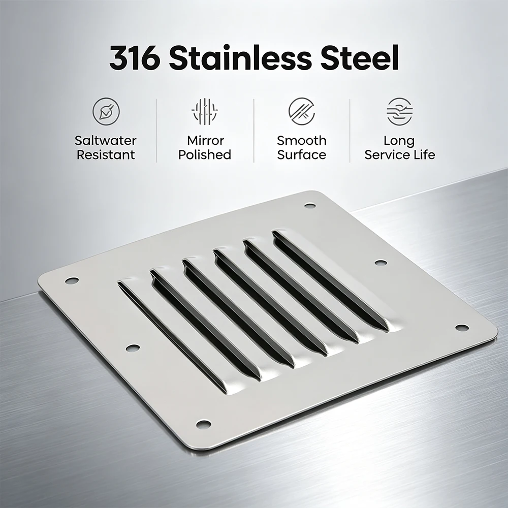  316 Stainless Steel Marine Louver Air Vent Panel One-Piece Polished Ventilation Grille Rain Blocking Airflow Guide for Boat