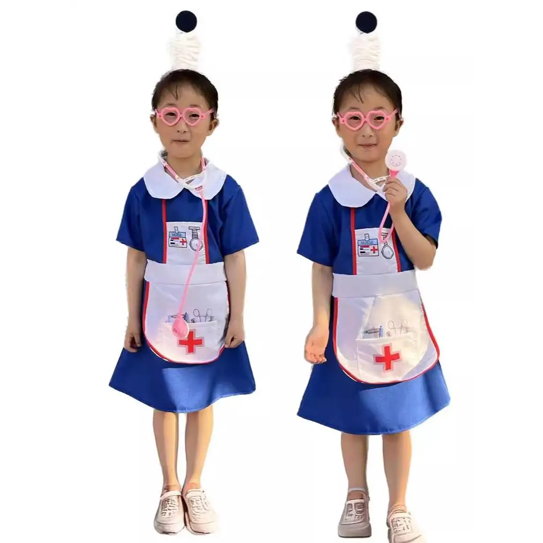 زي ممرضة وطبيب للأطفال لعيد الهالوين، مجموعة لعب الأدوار المهنية، زي جراحي للأطفال للعب التخيلي، مصنوع من مواد عالية الجودة #4