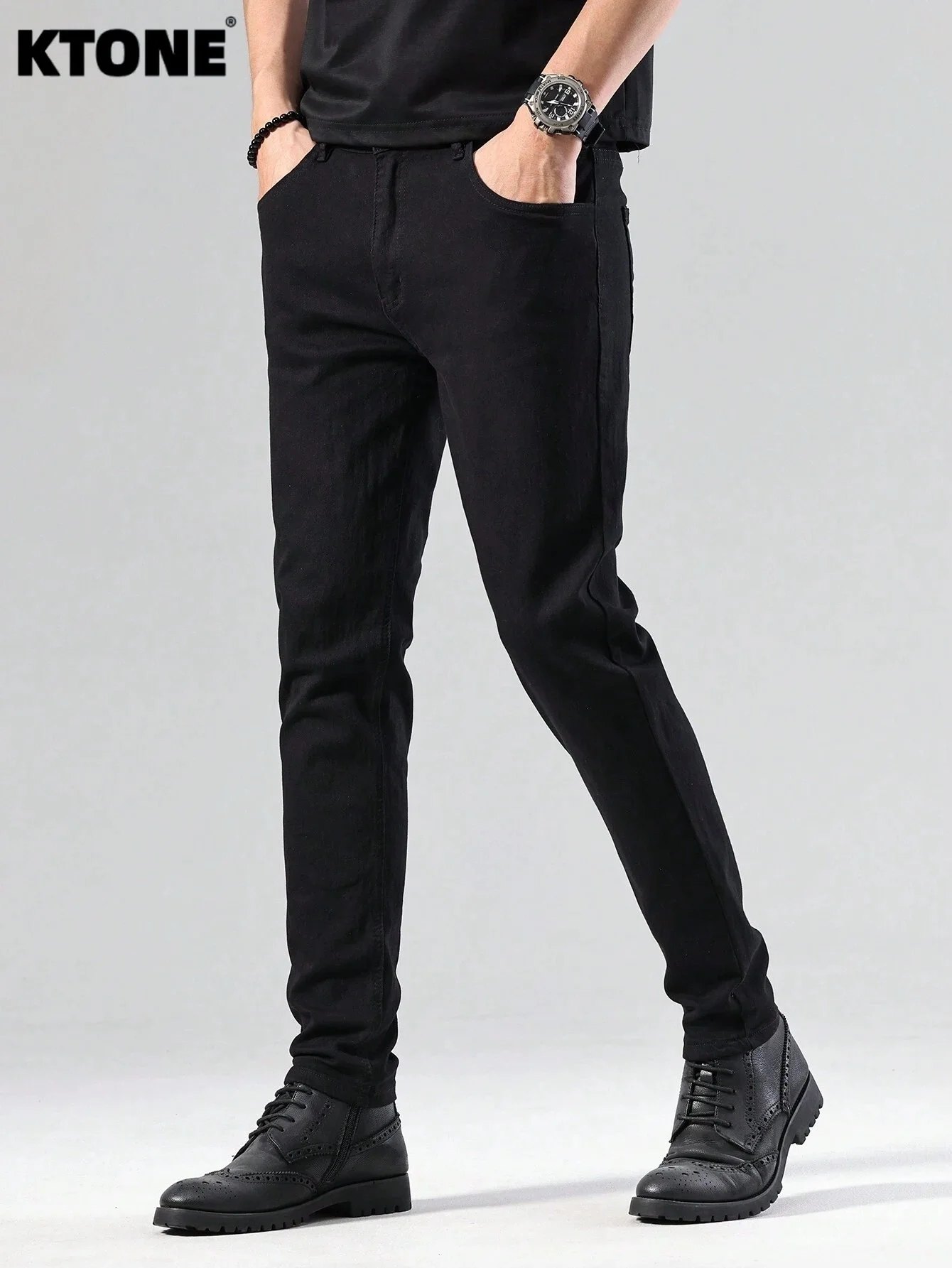 

Men's Slim Jeans Pant Light Retro Dating Outfit. No accessories or belts included.