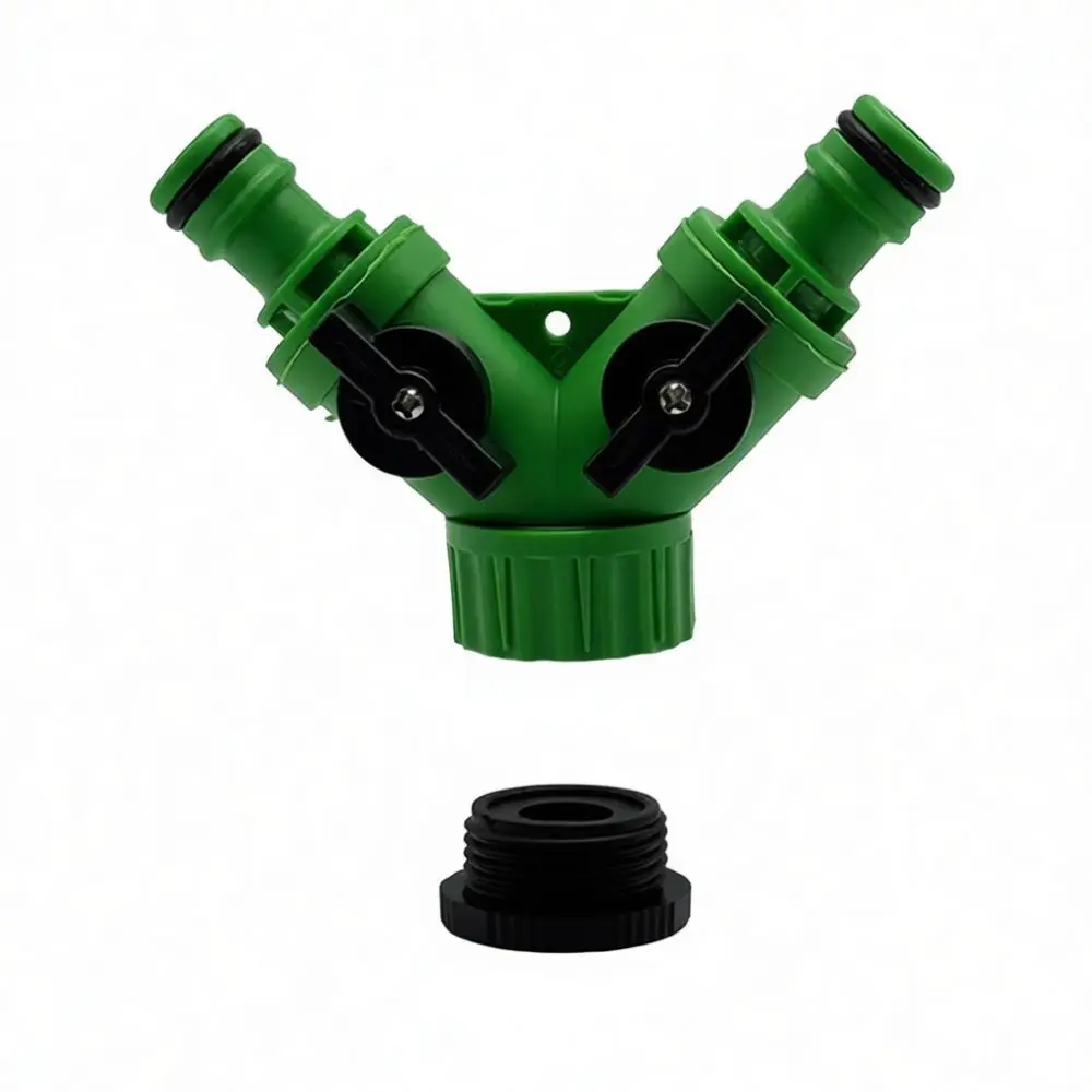 Two Way Garden Water Hose Splitter Plastic Connector Irrigation Tap Adapter Outdoor Dual Diverter Valve Green Watering Gear