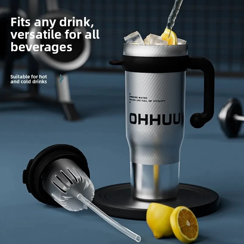 1200ML Ceramic Tumbler Insulated Cup Large Drinkware Stainless Steel Water Bottle Vacuum Flask Straw & Handle Leakproof