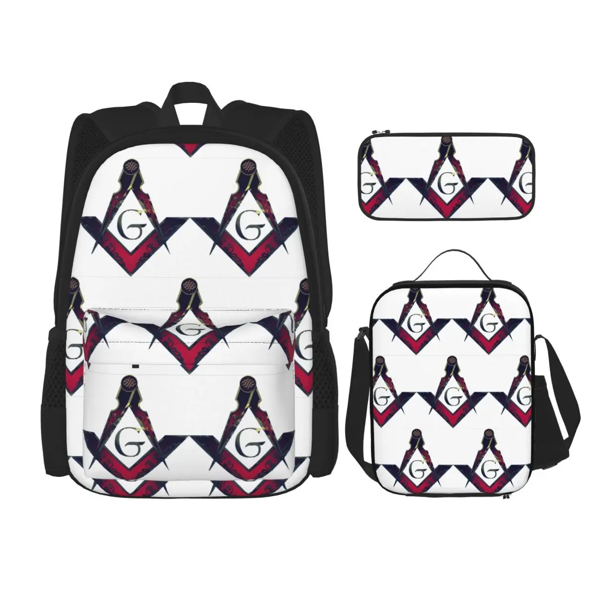 

Freemason Compass Masonic Backpacks Kids Bookbag School Bags Rucksack Lunch Bag Pen Bag Three-Piece Set