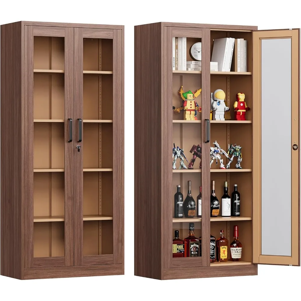 

Display Cabinet with Glass Doors, 71" Display Case with 4 Adjustable Shelves, Glass Curio Cabinet for Home, Living Room, Assemb
