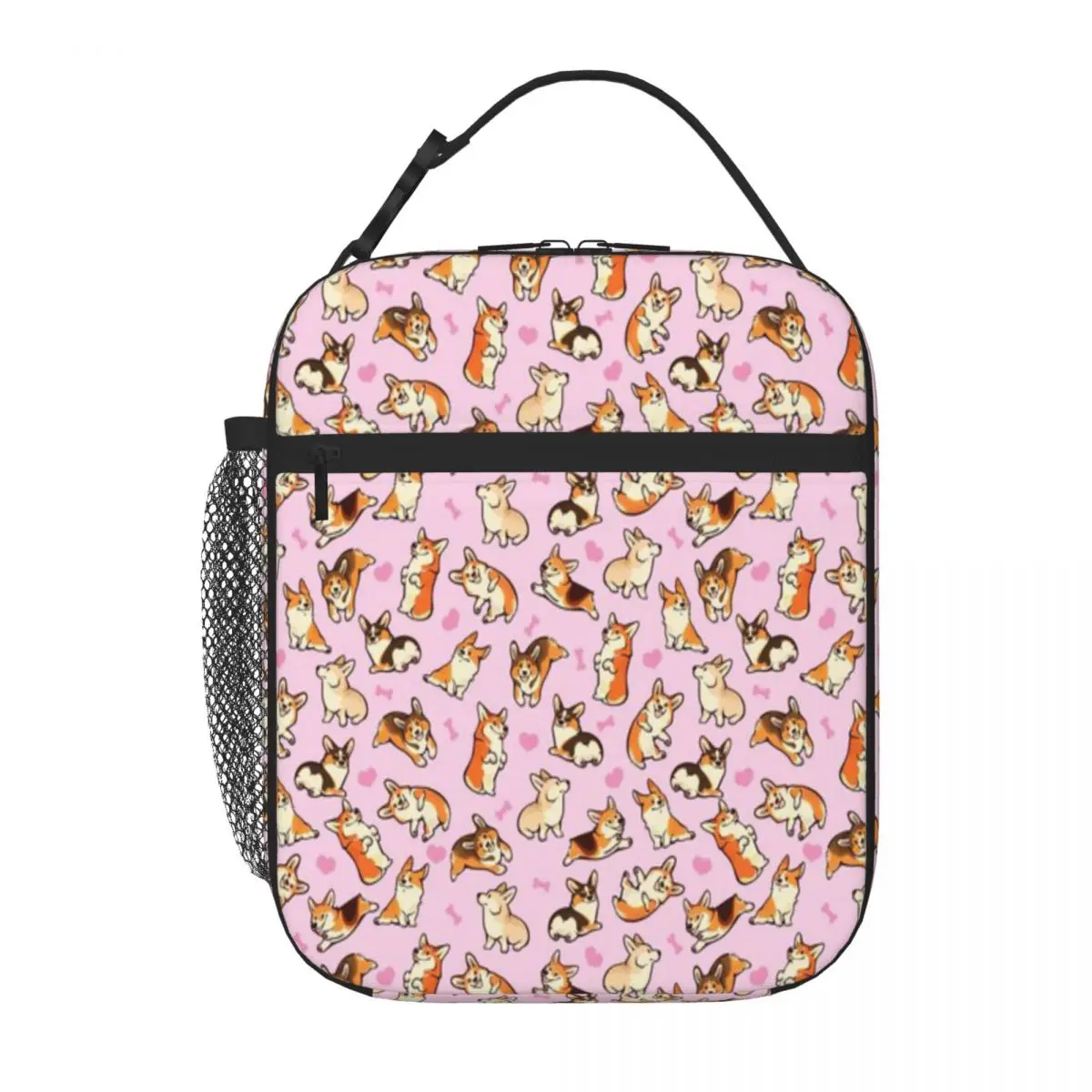 Hot Sale Lovey Corgis In Pink Double Layer Lunch Handbag Lake Picnic Thermal Tote