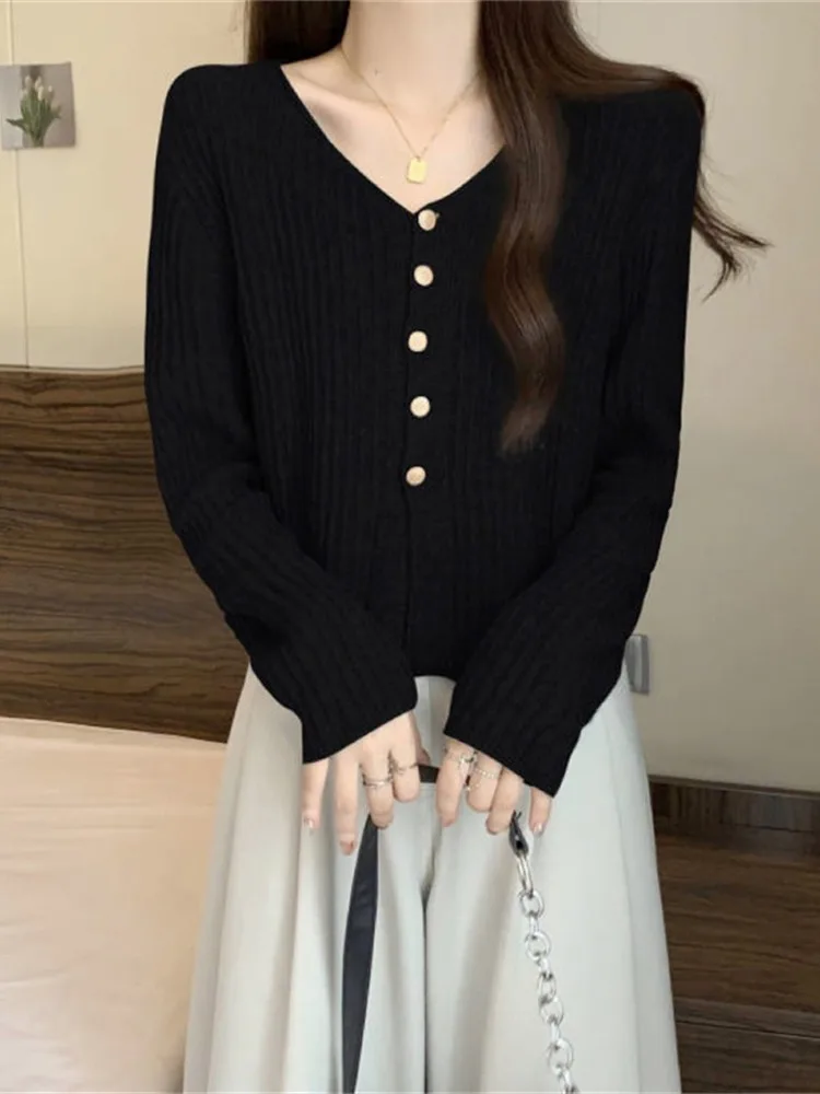 Cardigan lavorato a maglia coreano Sle ort Svel V-Ne maglione a tubo dritto dal design casual allentato per l'inizio dell'autunno da donna