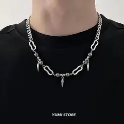 2024 Hip Hop Rivet Necklace For Men Women Punk Titanium Steel No Fading Splicing Bead NK Chain Kpop Jewelry Unisex Accessories