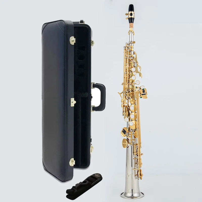 Japan Saxophone Soprano S-WO37 B flat  Brass nickel plating Gold Key W037 professional Sax Musical instrument with Mouthpiece