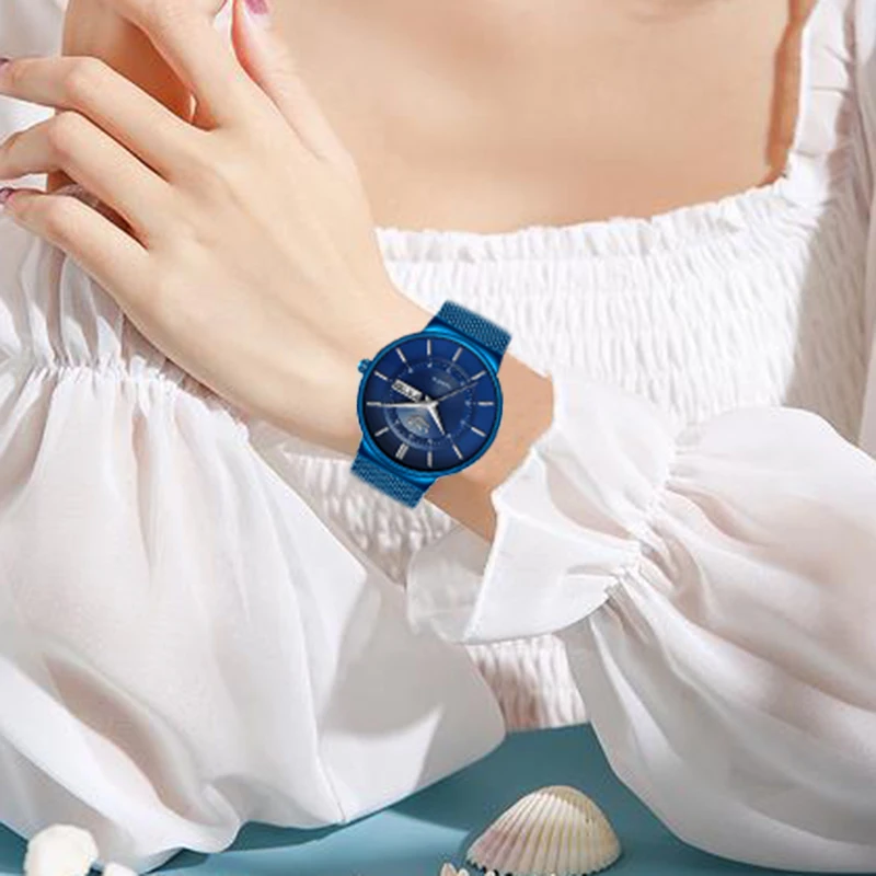 LIGE-reloj de cuarzo con correa de malla para mujer, accesorio de lujo con esfera Simple, clásico, a la moda, resistente al agua, ultrafino, con