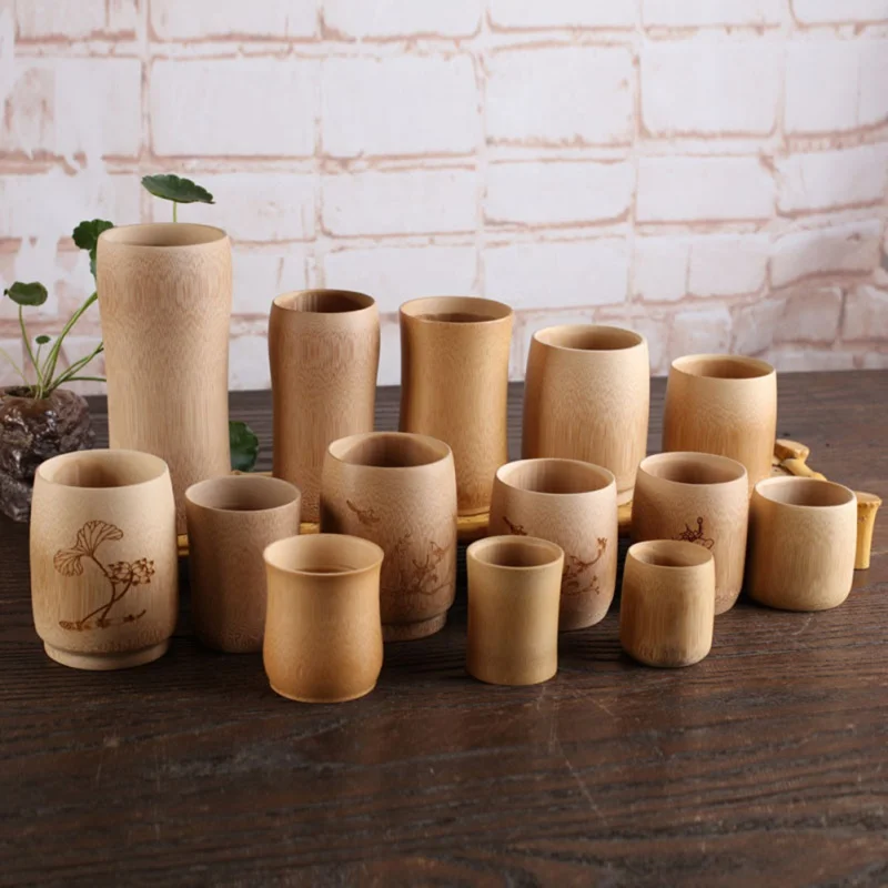 Vintage Coffee Juice Milk Cup Natural Bamboo Drinking Cup Tea Beer Japan Style Wooden Cup Breakfast Beer Milk Drinkware New