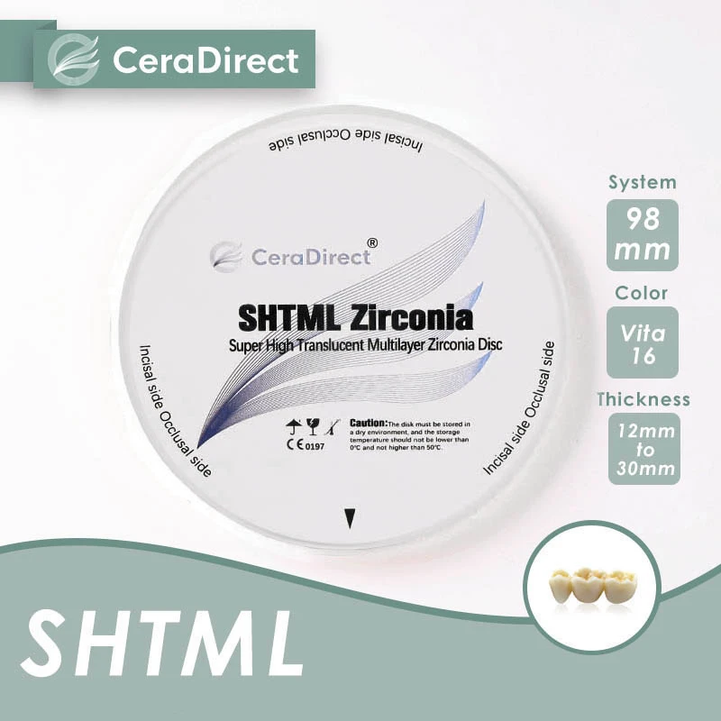 CeraDirect Dental Zirkonoxid SHTML 98 mm mehrschichtige Zirkonoxidscheibe in natürlicher Farbe, verwendet für Kronen