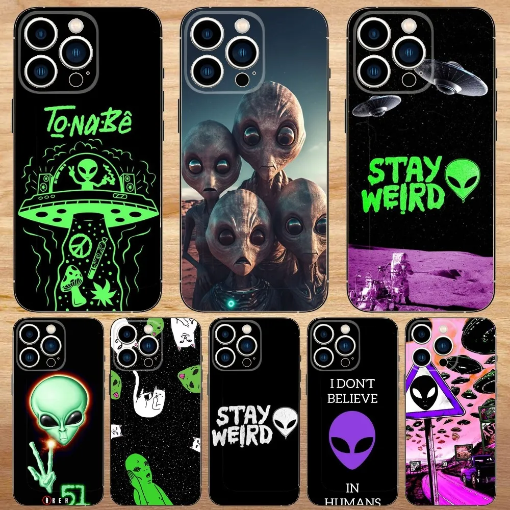

Cartoon Alien Space UFO Phone Case For iPhone15,14,13,12,11,Pro,Max,Plus,Mini,X,XS,XR,8,7,6,S,Plus,SE Soft Black Case