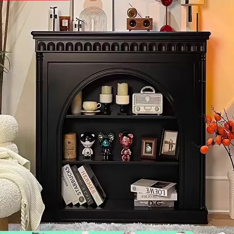 all solid wood French black retro fireplace decorative cabinet shelf living room entrance cabinet