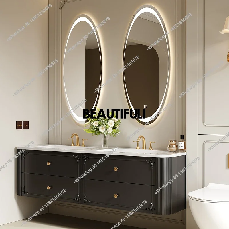 

Скидка Smart Light Роскошный шкаф для ванной комнаты Скальное хранилище Современный умывальник Туалет Дуб Черный Высокие ящики Gabinete De Banheiro Fu