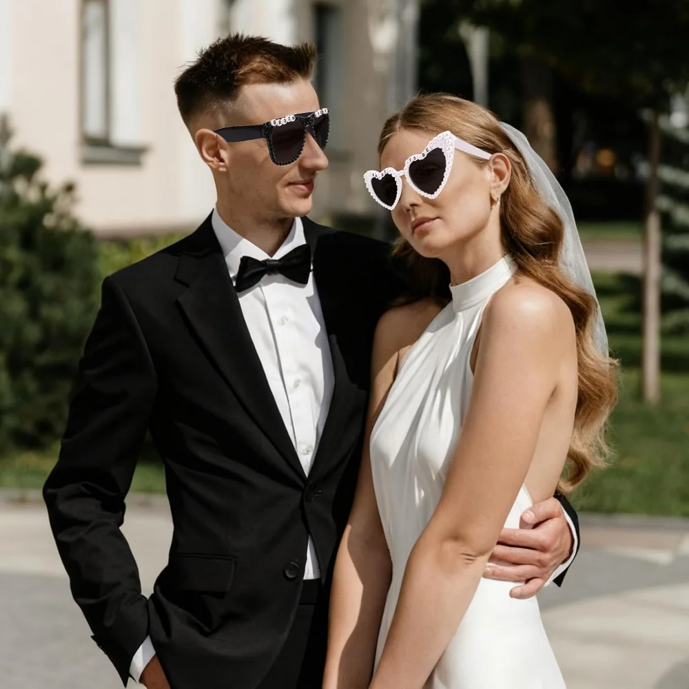 Braut- und Bräutigam-Sonnenbrillen für Hochzeit, Junggesellenabschied, Verlobungsfeier und Brautparty, Foto-Requisiten und Accessoires – Detail 6