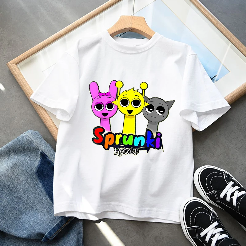 Sprunki Children Short Sleeve T-shirt Incredibox Game Cotton Pullover Boys Summer Casual Tops Fashion Tee Shirt Birthday Gifts
