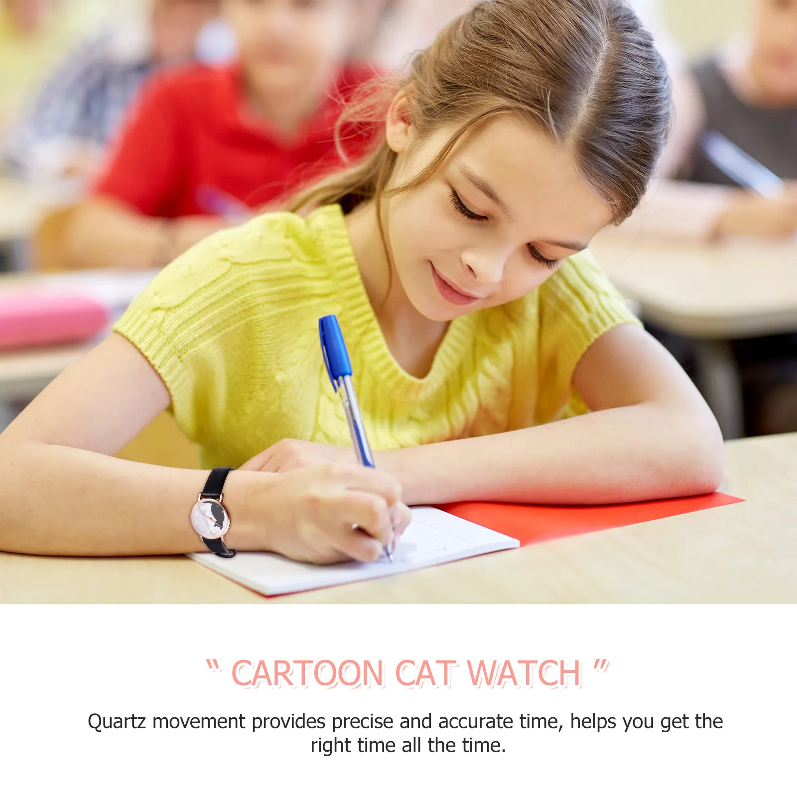 

Cartoon Cat Kids Watch Black Faux Strap Quartz Movement Easy Read Lovely Wrist Watch Girl Fun Timepiece