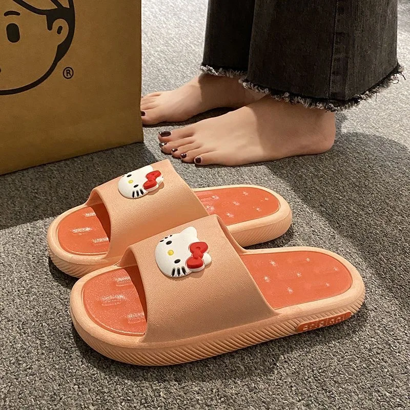 Beach shoes summer sandals butterfly bow new hole shoes slip resistant cartoon Hello Kitty women's slippers for wearing outside