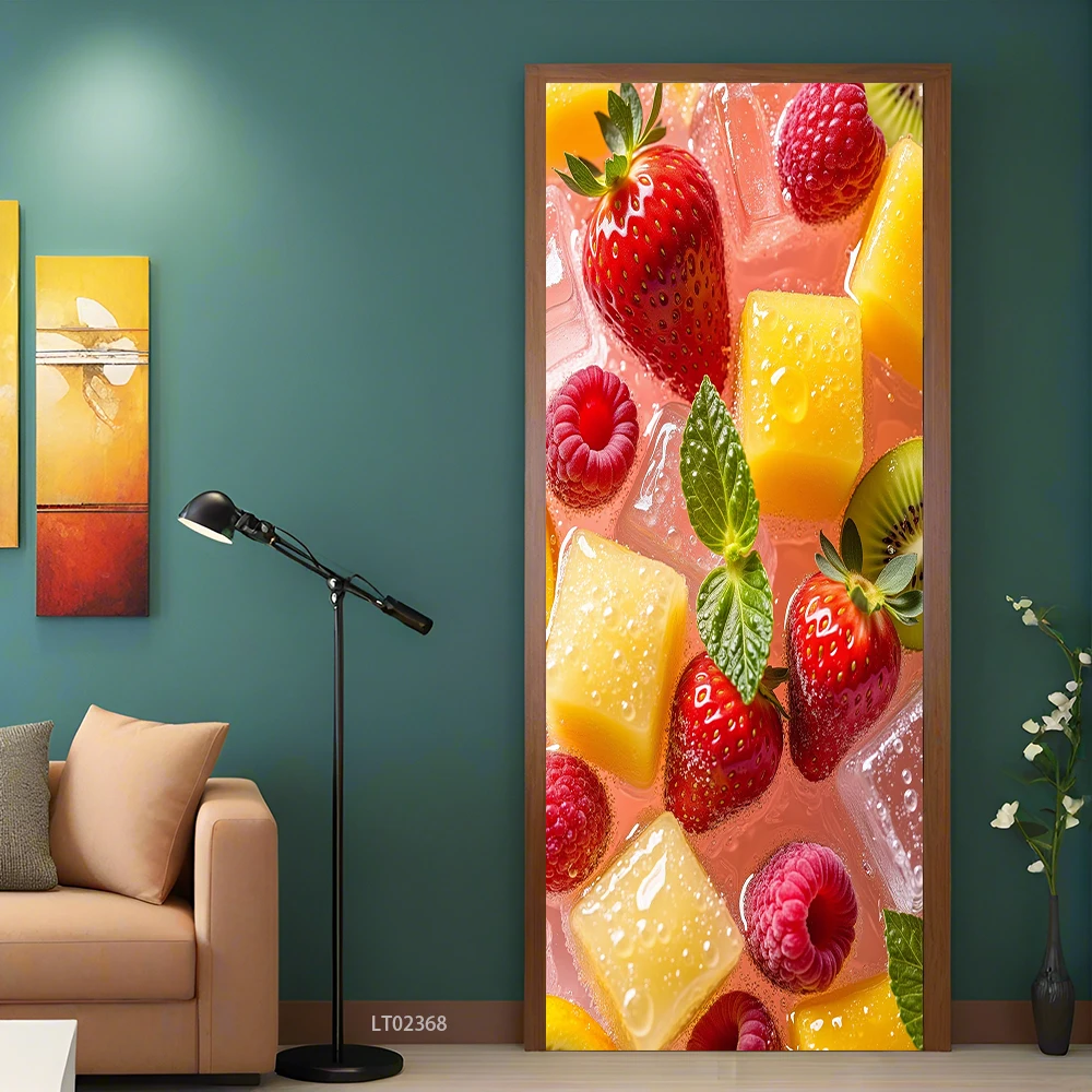 Letnie naklejki na drzwi Ice Pop - naklejki winylowe Juicy Fruit, odświeżające samoprzylepne naklejki ścienne do kuchni i drzwi do pokoju dziecięcego