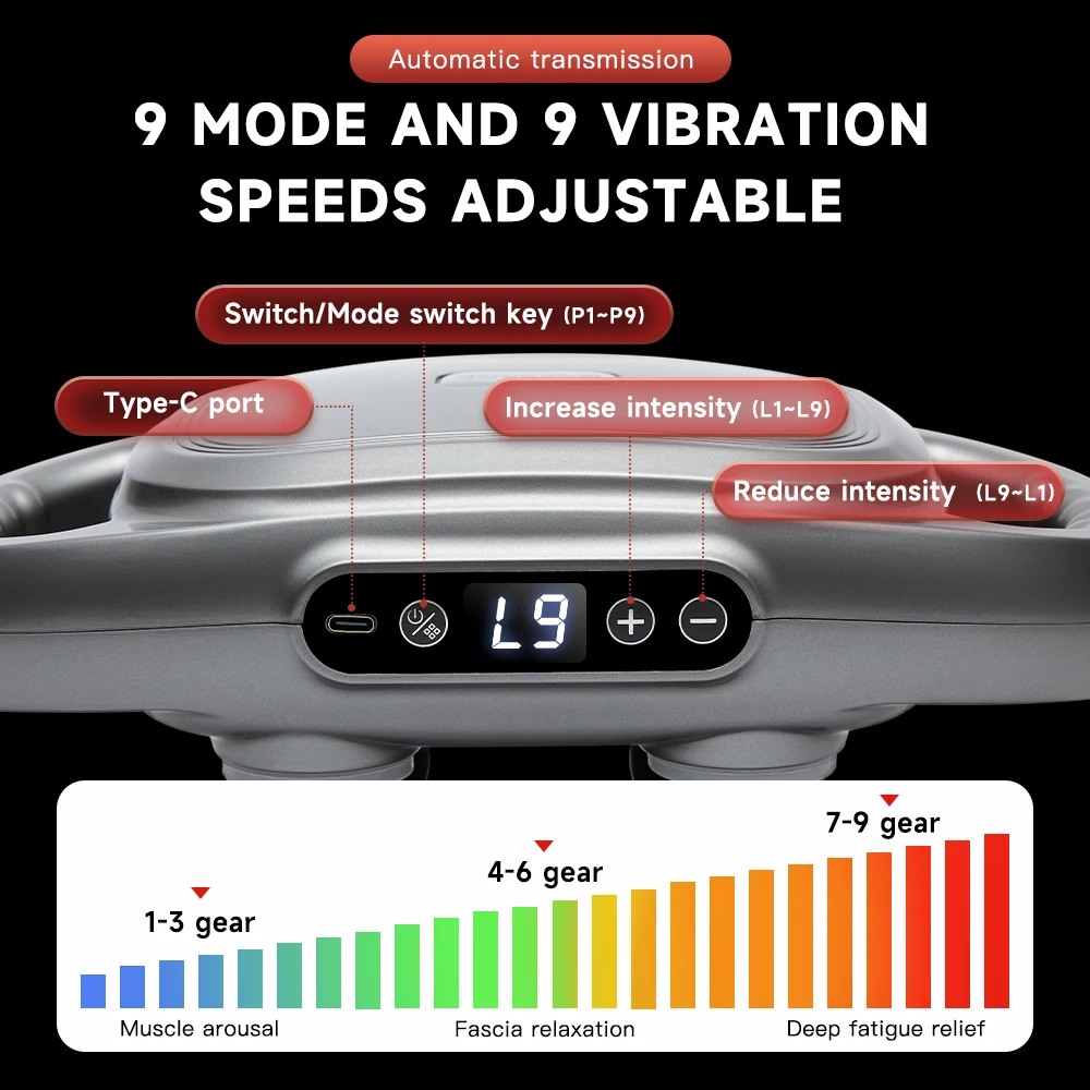 Pistola de Fascia de seis cabezales, Masajeador profesional fuerte para relajación muscular, Masajeador de cintura con vibración de alta frecuencia