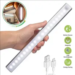 Sensor de movimento Wireless LED Night Light, USB recarregável lâmpada para cozinha, armário, armário, Backlight escadaria