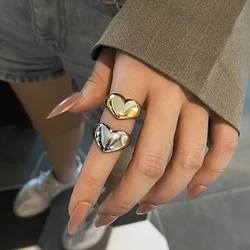 Bague en forme de cœur en métal lisse simple pour femmes et hommes, acier inoxydable, bague en carillon Y2K, bijoux de fête élégants coréens, cadeaux de couple