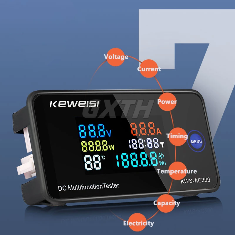 KWS-DC200 Digital Voltmeter DC 0-200V Voltage Power Energy Meter LED Color Display Wattmeter 0-10/50/100A