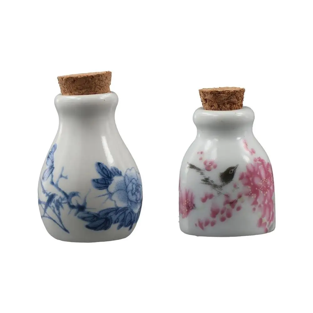 Bottiglia di polvere liquida glitterata modello vintage peonia gazza Mini tazza portatile in ceramica con coperchio in legno per donna