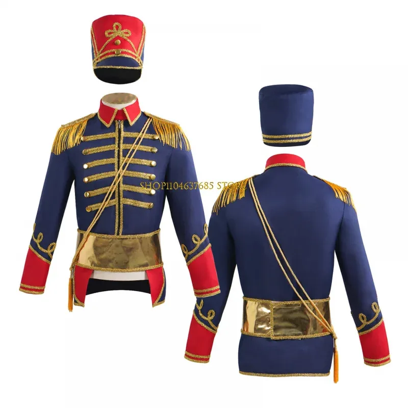 

Adult Halloween Nutcrackers Costume Drum Trumpet Team Royal Honor Guard Party Uniform Outfit Tassel Circus Ringmaster Jacket Top