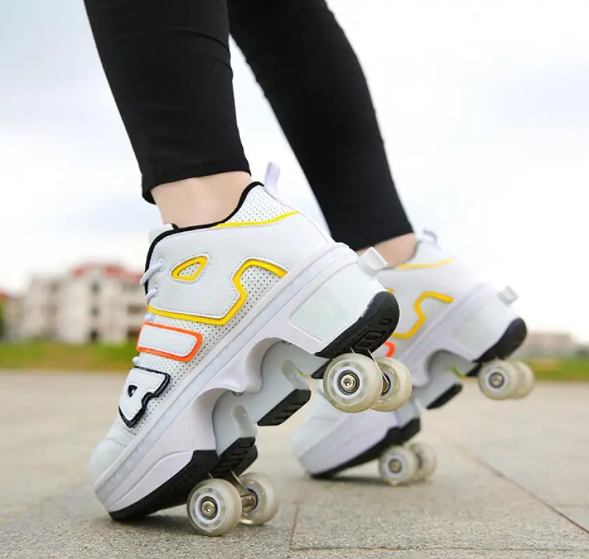 Pu-Leder Kinder 4-Räder Rollschuhschuhe Casual Deformation Parkour Sneakers Skates für Runden Erwachsene von Laufsportschuhen