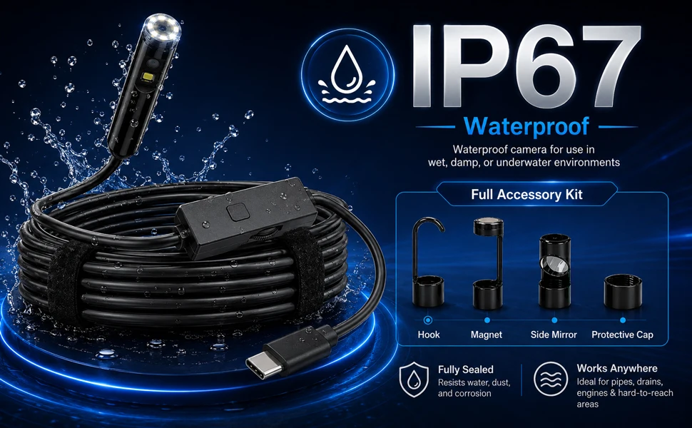 3MP Industrial Endoscope Camera Single/Dual Lens Mini Inspection Camera for Iphone Waterproof Pipeline Borescope Type C
