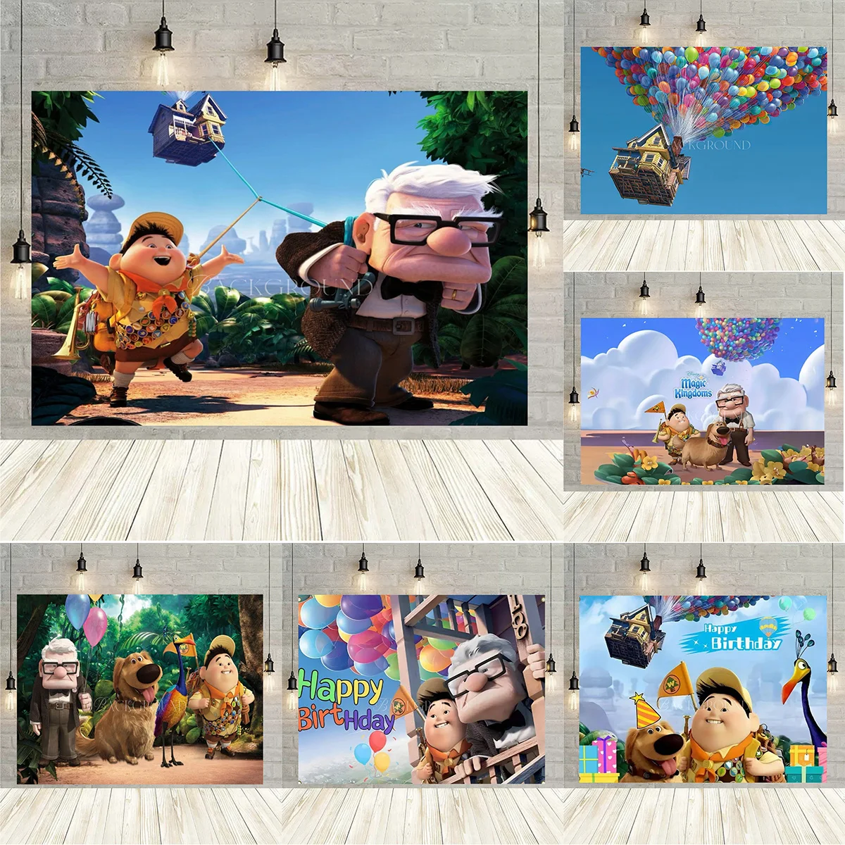 

Disney Pixar Movie UP Backdrop Kids Birthday Party Banner UP Cake Table Decor Baby Shower Party supplies Photo props.