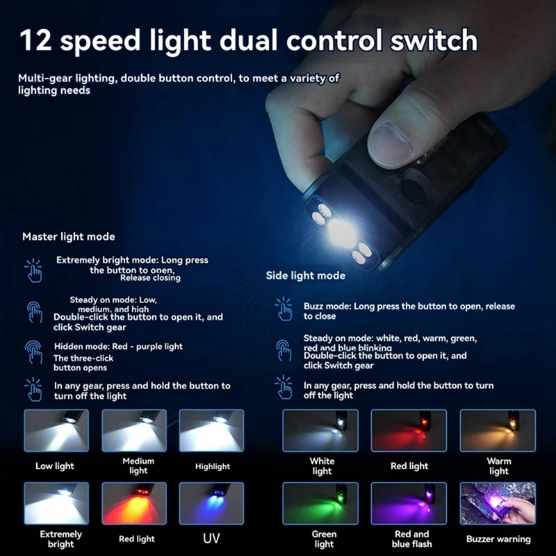 

V30 Flashlight Keychain Power Bank UV Magnetic Beep Clip RechargeableJAS