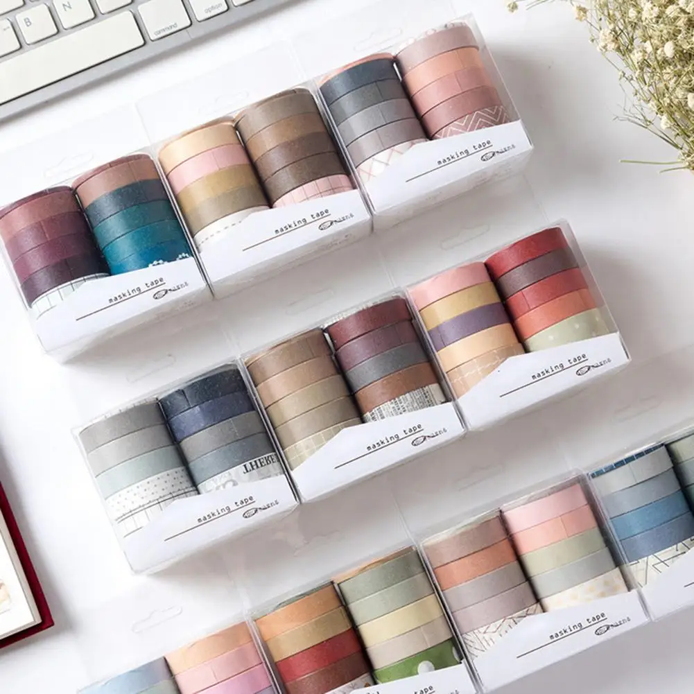 1 Set Solid Color Washi Tape Set Kawaii Grid Masking Tape Decorative Adhesive Tape Sticker Scrapbooking Diary Stationery