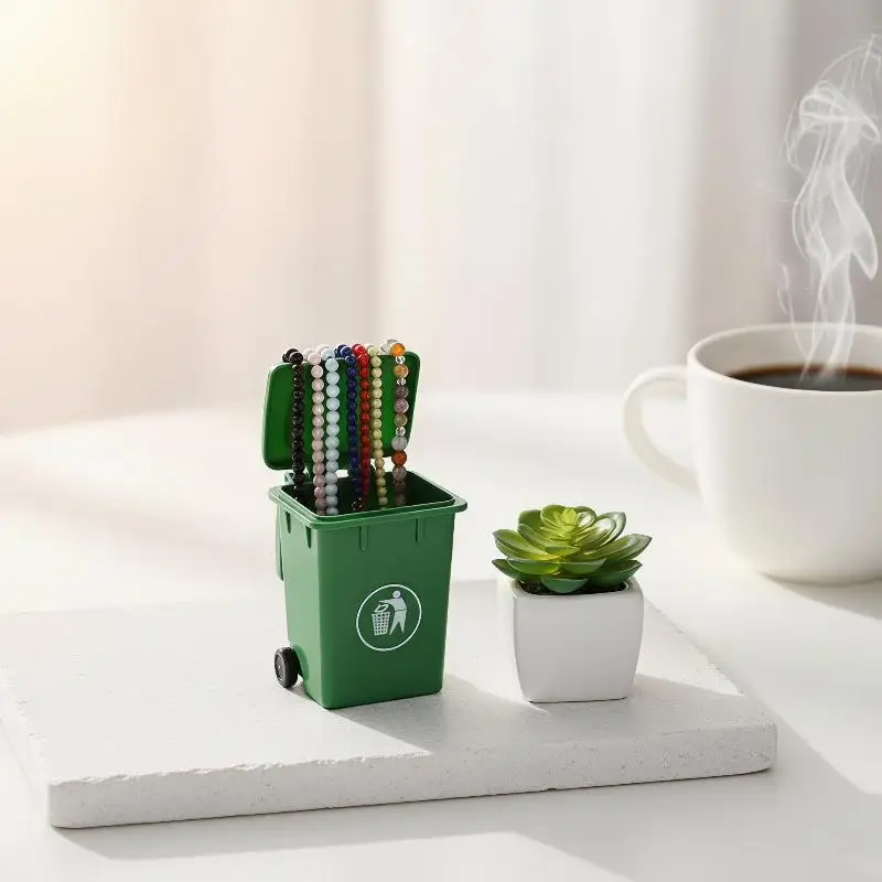 2/4Pcs Mini Desktop Waste Bin Portable Compact Storage Container for Vanity Countertop Office Desk Dollhouse Decoration