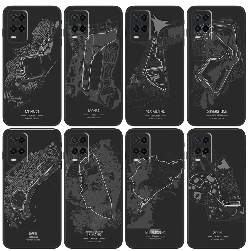 Formula 1 Racing Circuit Case For OPPO A78 A98 A18 A58 A96 A76 A16 A5 A9 A53 A15 A17 A77 A52 A72 A74 A94 A54 A57 S