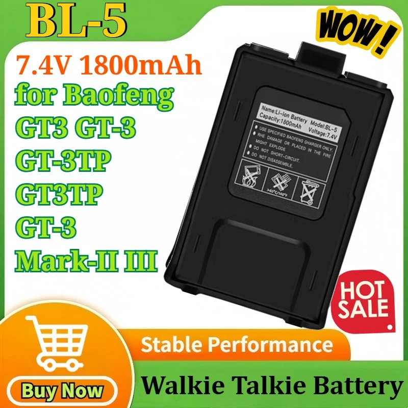 

BL-5 7.4V 1800/2800mAh Li-ion Battery for Baofeng GT3 GT-3 GT-3TP GT3TP GT-3 Mark-II III Two Way Radio Replacement Battery