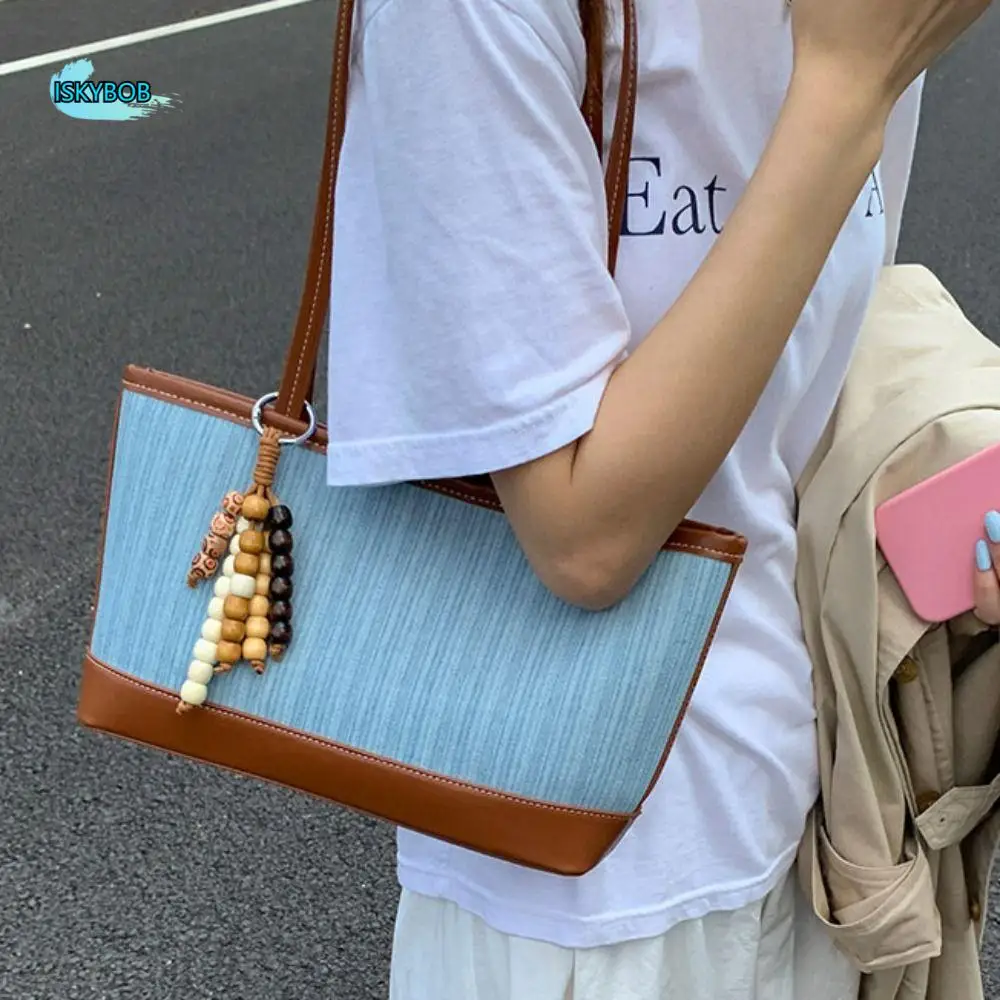 

Большая вместительная джинсовая сумка-тоут в корейском стиле, универсальная простая сумка на плечо, сумка для телефона, квадратная большая сумка