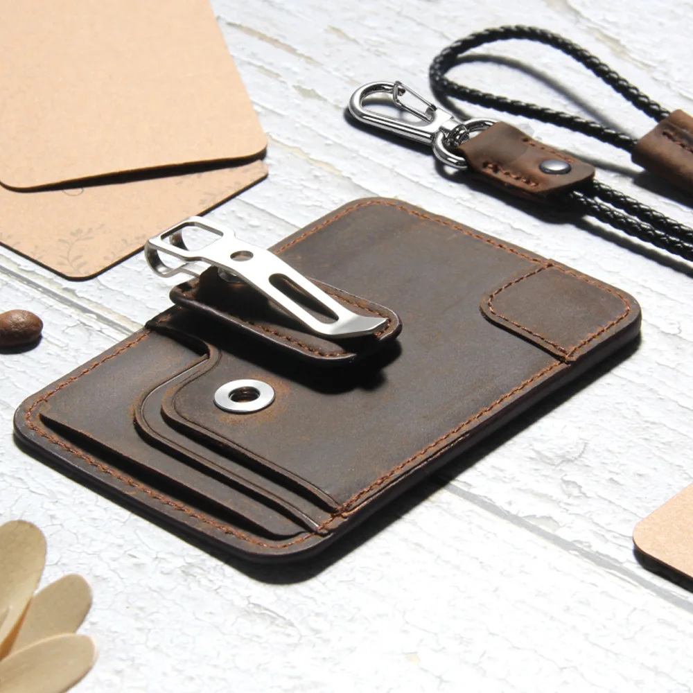 Genuine pickup truck bag, multi-functional crazy horse leather employee ID card, bus student access control name tag card holder