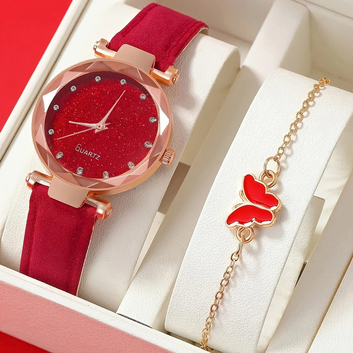 Women Dress Party Watch Rhinestone Bezel Round Dial Quartz Wristwatch