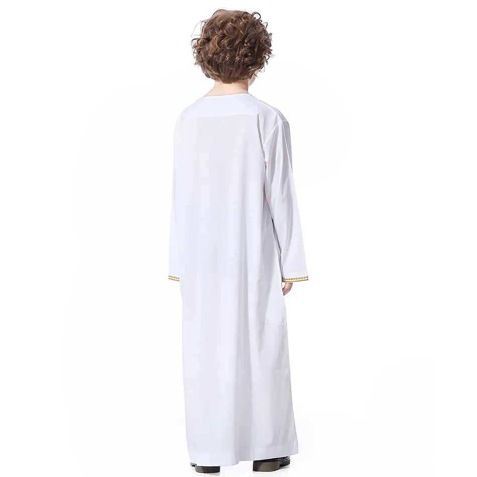 2024 New Children Thawb Teens Summer Muslim Robe Kids Arab Folk Clothes Boys Solid Color Thobe 5-14 Years National Outfit