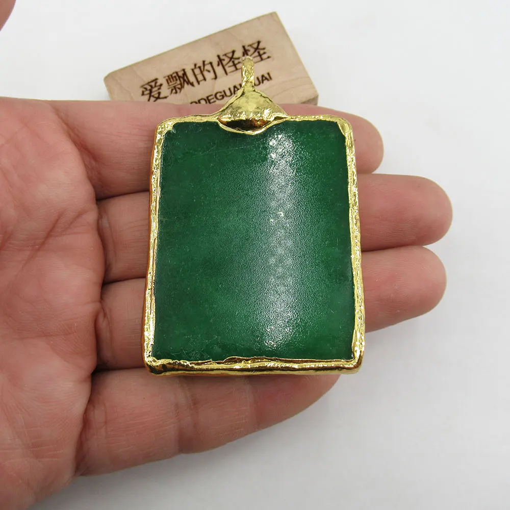 

APDGG 1 Pc Big A016 Natural Green Jades Gold Plated Pendant Jewelry making accessories