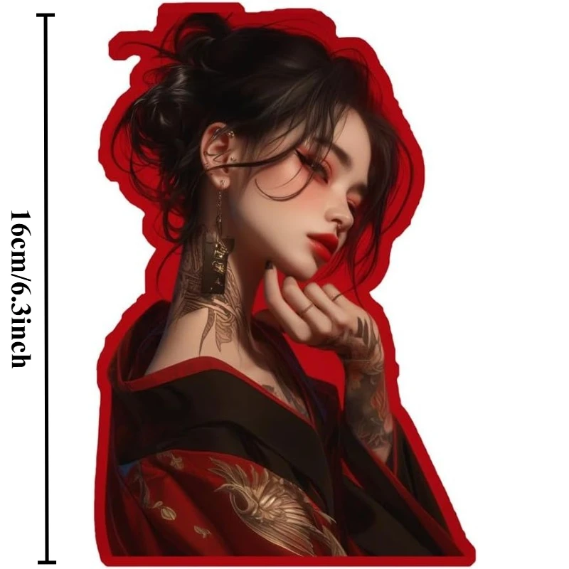Samurai Girl Devil Horn Tattoo Sticker B Scratch Resistant Vinyl Decal for Car Rear Window Motorcycle Helmet Body Decor