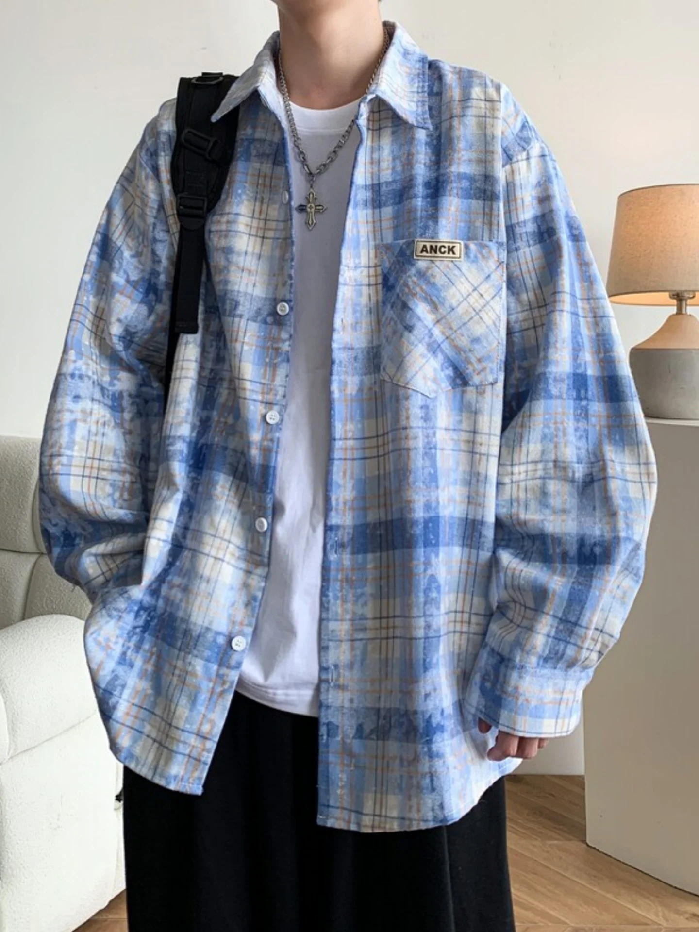 

Trendy Gradient Color Long Sleeve Shirt Men's Style 2026 New Brand Youth Clothing Outerwear for Junior And High School Boys