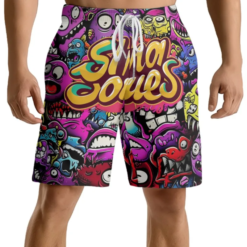 Strange Monsters Print pantaloncini in vita con coulisse in poliestere da uomo Quick Dry pantaloncini da spiaggia traspiranti pantaloncini sportivi Casual