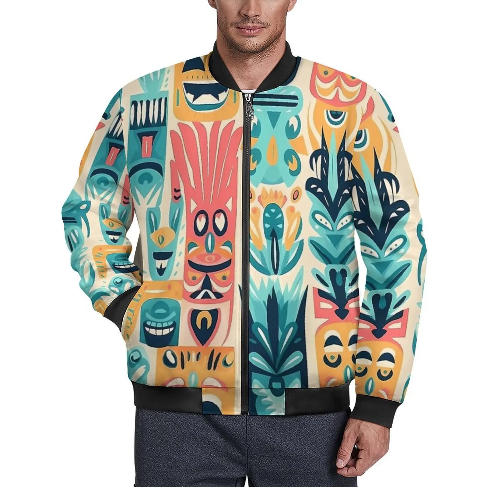 

Гавайские повседневные куртки мужские тропические тики цветы и растения пальто зимняя уличная модная куртка на молнии дизайн свободные ветровки
