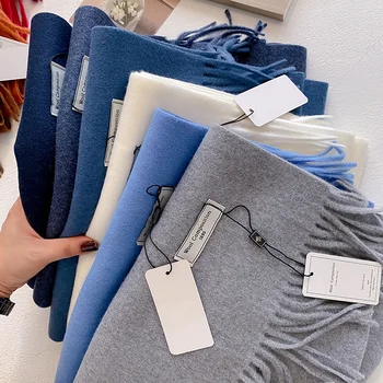 2024ผ้าพันคอขนสัตว์ฤดูหนาวผู้หญิงยาวผ้าพันคอผ้าพันคอผ้าพันคอHijab Solid Lady Shawl WrapหญิงPashminaผ้าพันคอผ้าพันคอใหม่