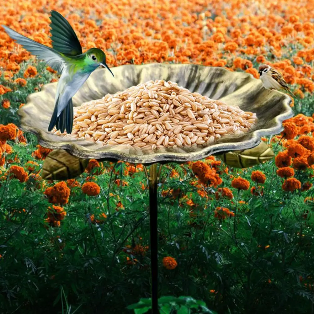 

Bird Feeder with Metal Flowers Garden Stake Bird Feeder Metal Bird Bath Garden Feeder Stake with Flower for Lawn for Garden