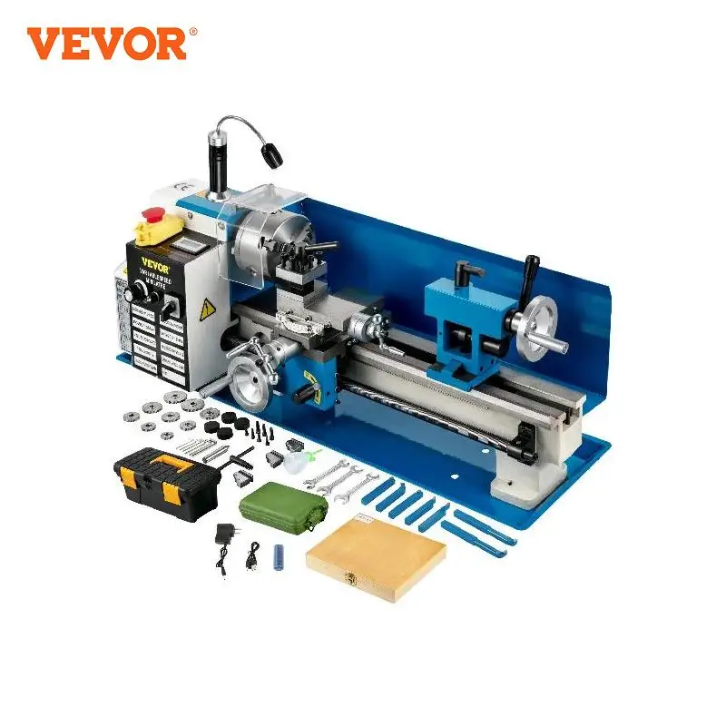 VEVOR-Mini Torno De Metal, Máquina De Torno De Metal De Bancada, 7 "x 14", 550W Velocidade Variável, 2250RPM, com mandril de 3 mandíbulas, CNC