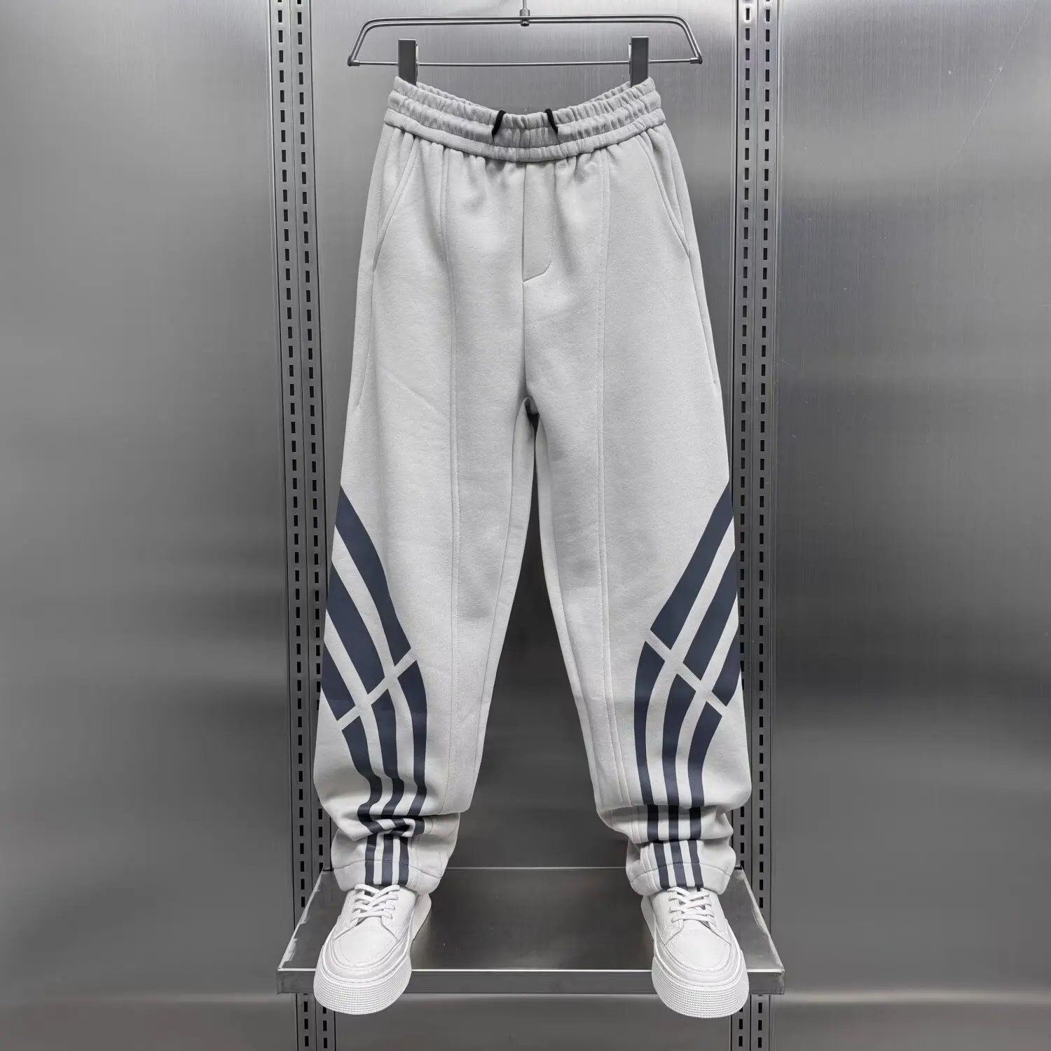 

Мужские осенне-зимние повседневные брюки большого размера 250, полосатый дизайн, широкие брюки, свободные брюки для похудения Dstring Spor