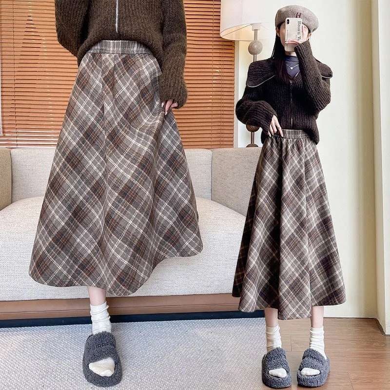 

Женская одежда 2024, осенне-зимние юбки с высокой талией для похудения, платье средней длины, широкая юбка, универсальные юбки в стиле ретро